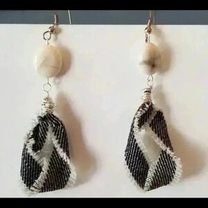 2/$30 Denim with Marble Stone Bead Earrings
